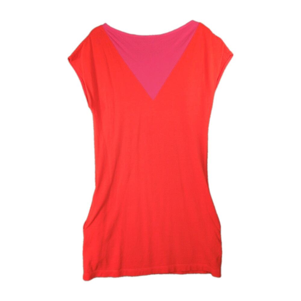 Vintage Lacoste Dress Women’s 36 Red Pink Color Block Cotton 80s Logo Cap Sleeve - Picture 2 of 9